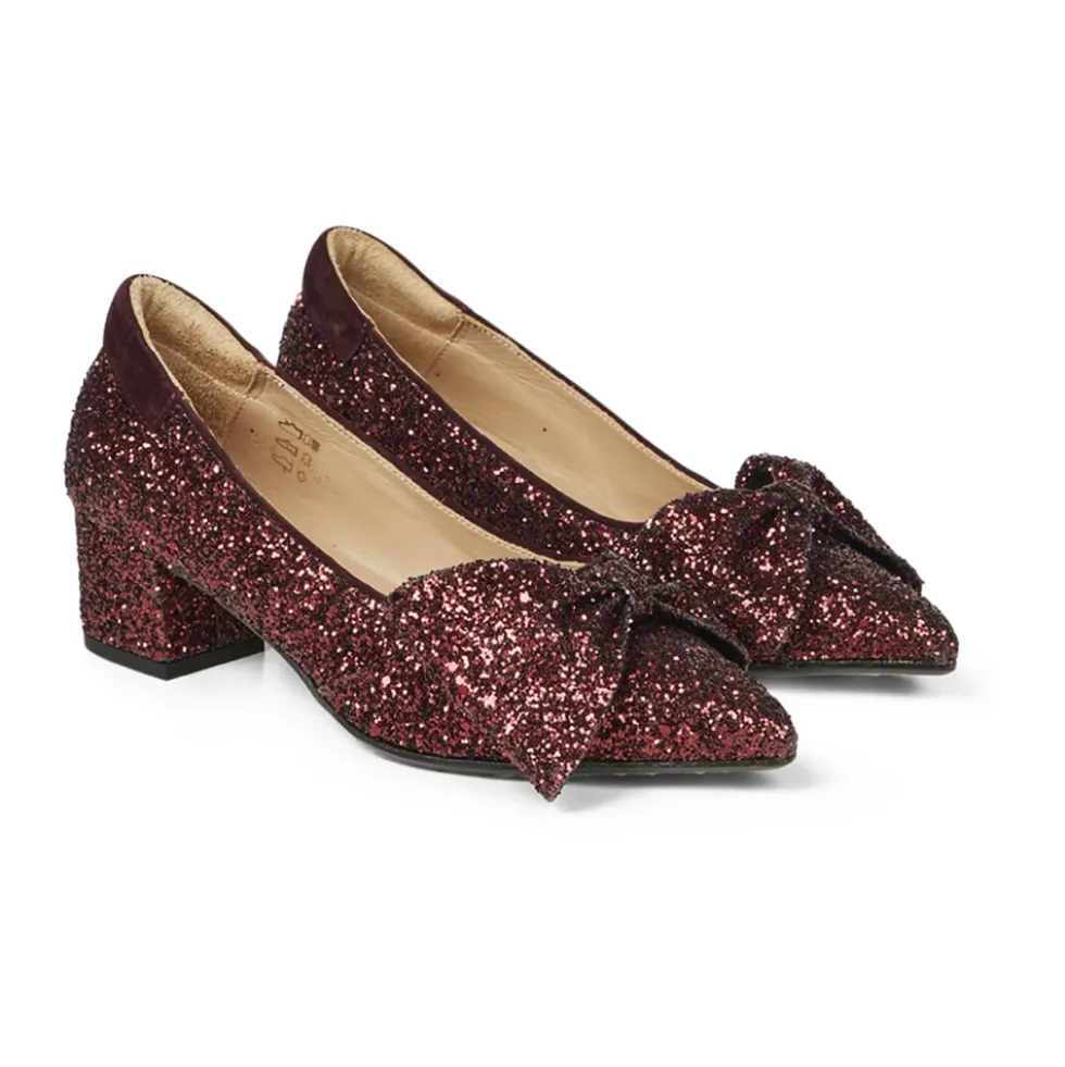 Angulus - Pump Med Sløjfe, 1550 - Bordeaux Glitter / Amarone