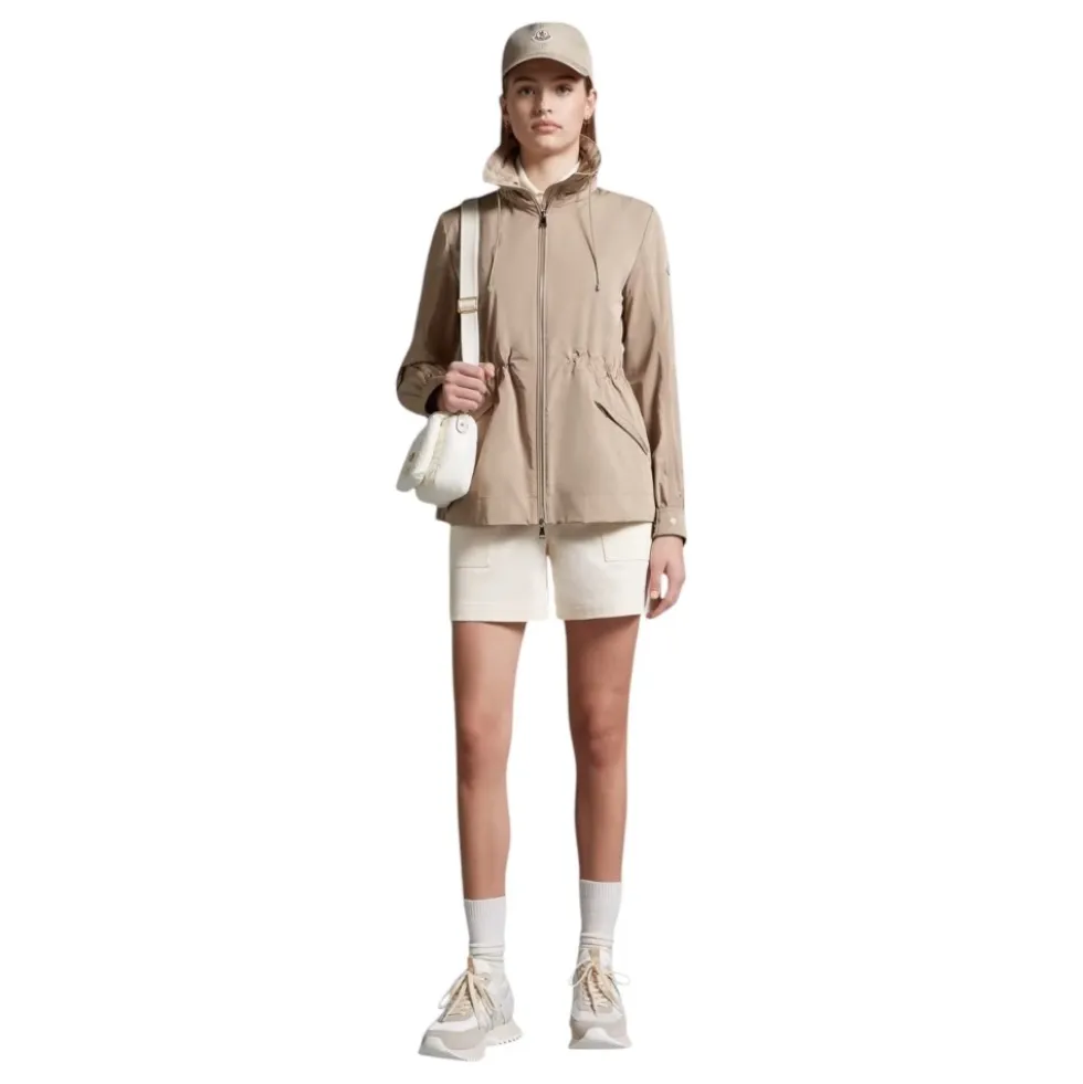 Beige Hættet Parka Jakke