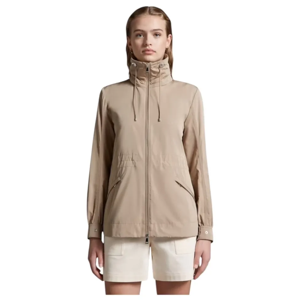 Beige Hættet Parka Jakke