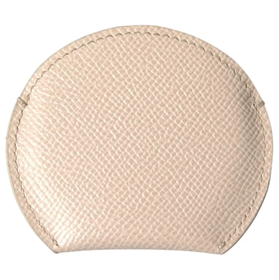 Beige Læder Rundt Logo Håndspejlsholder