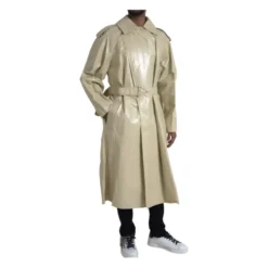 Beige Læder Trench Coat Jakke