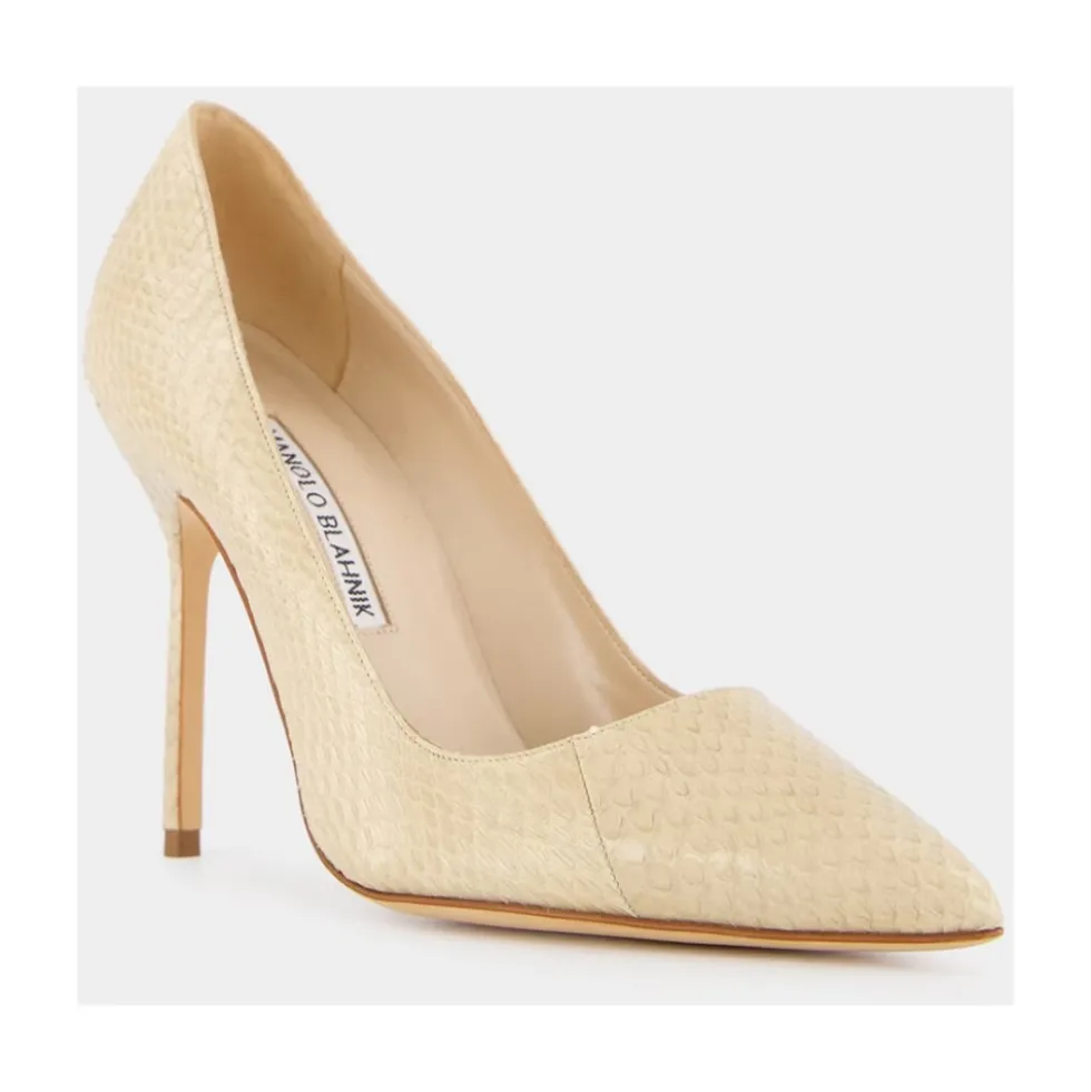 Beige Slange Spidse Tå Pumps