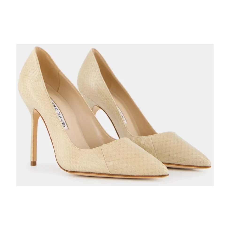 Beige Slange Spidse Tå Pumps
