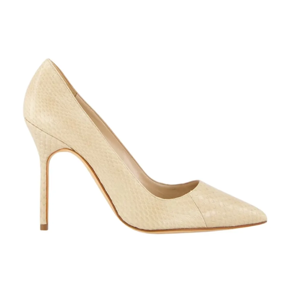 Beige Slange Spidse Tå Pumps