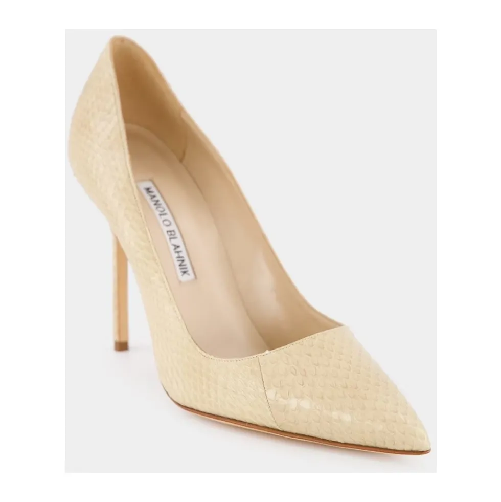 Beige Slange Spidse Tå Pumps
