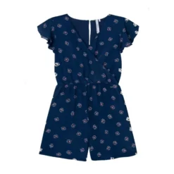 Blå Blomstret Kortærmet Bluse