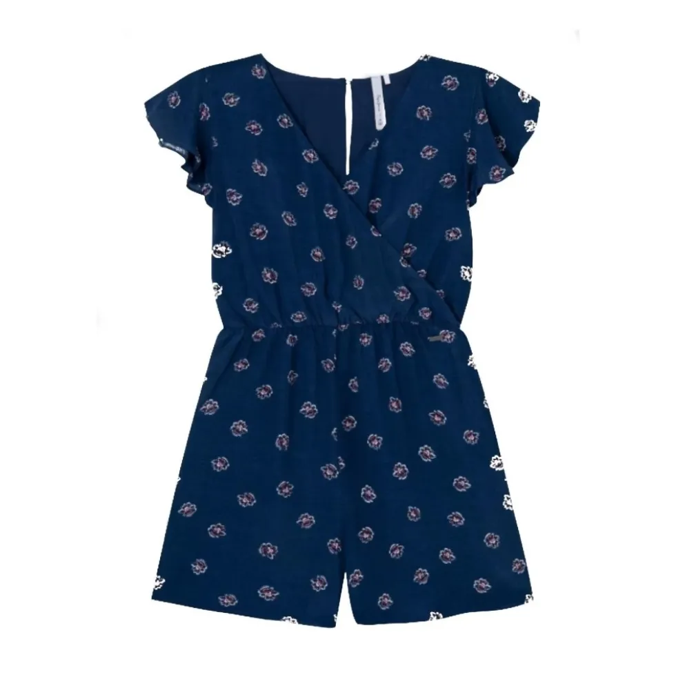 Blå Blomstret Kortærmet Bluse