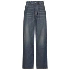 Blå Bomuld Faded Wash Jeans Knap Fly
