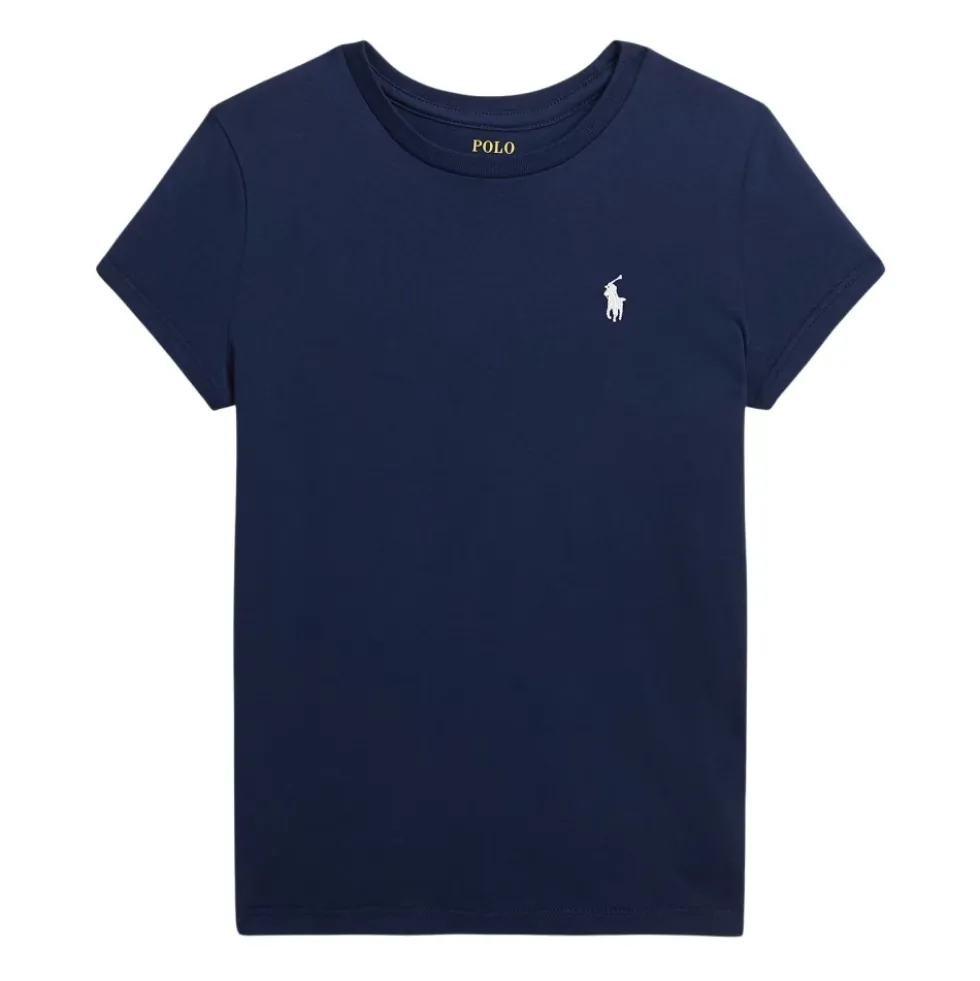 Blå Bomuldsjersey T-shirt med Rund Hals