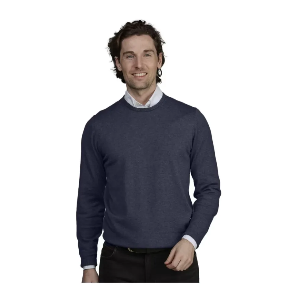 Blå Crewneck Strik med Albue Patches