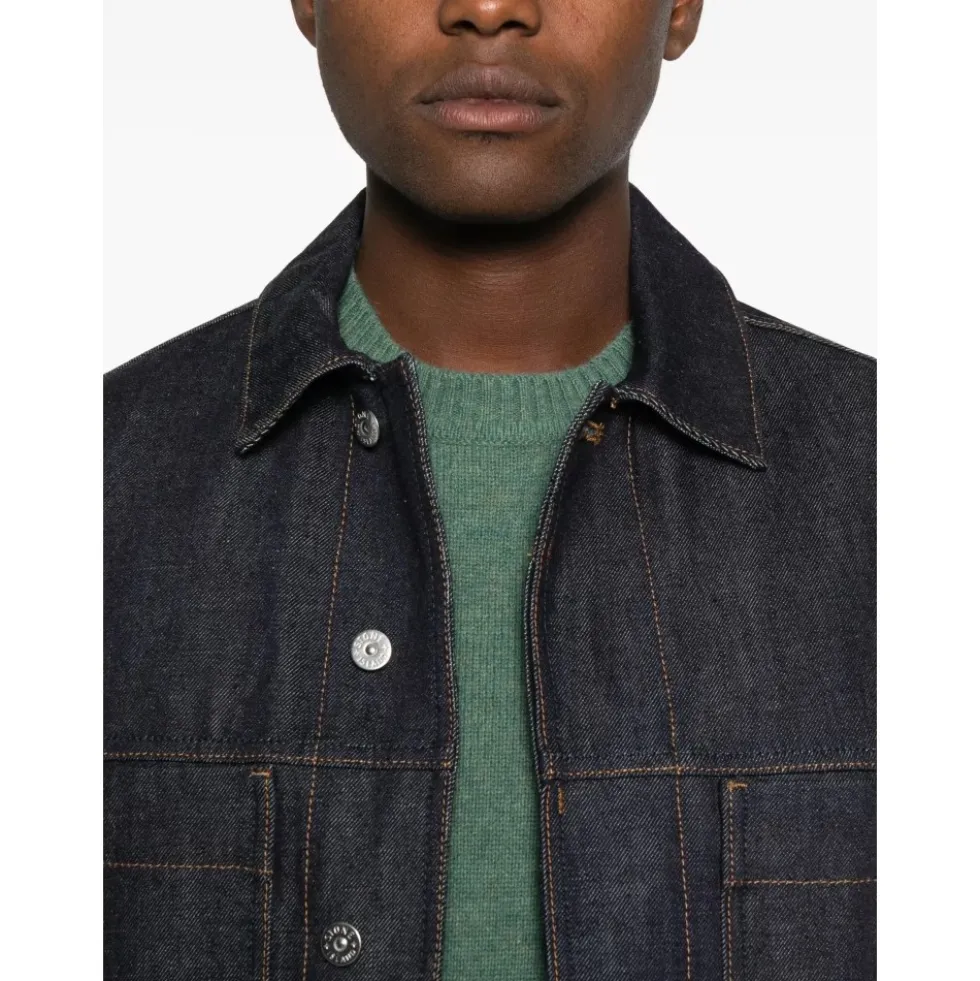 Blå Denimjakke med knaplukning