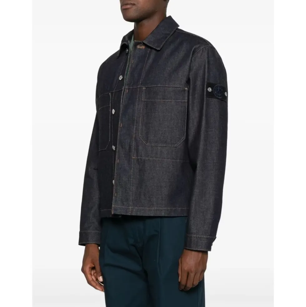 Blå Denimjakke med knaplukning