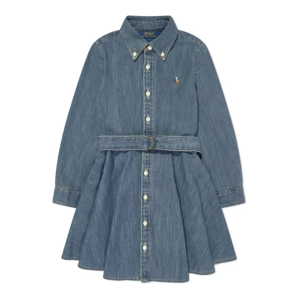 Blå Denim Kjole med Pony Motif