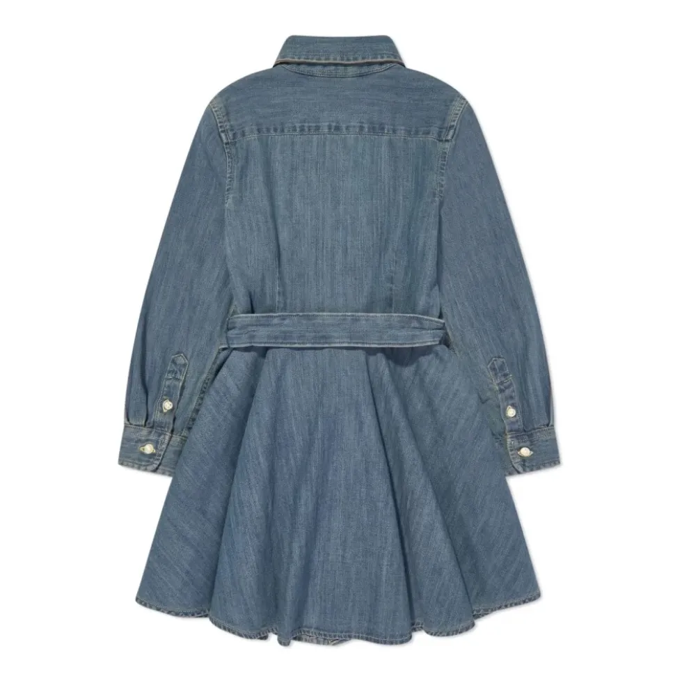 Blå Denim Kjole med Pony Motif
