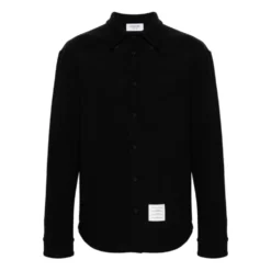 Blå Herringbone Logo Patch Skjorte