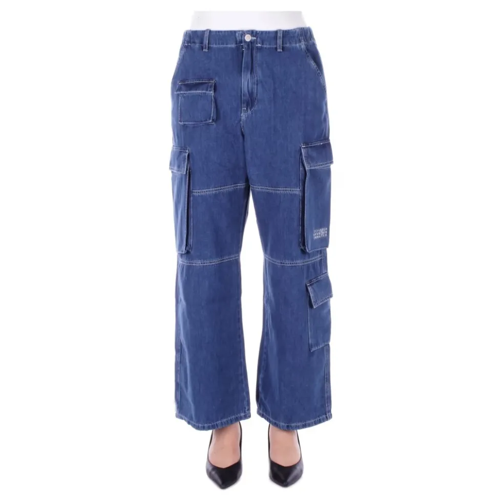 Blå lynlås jeans med lommer