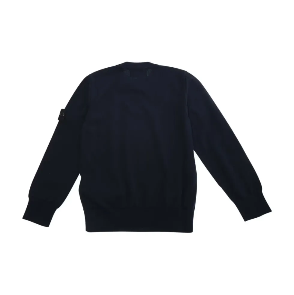 Blå Sweater med Logo Patch og Rund Hals