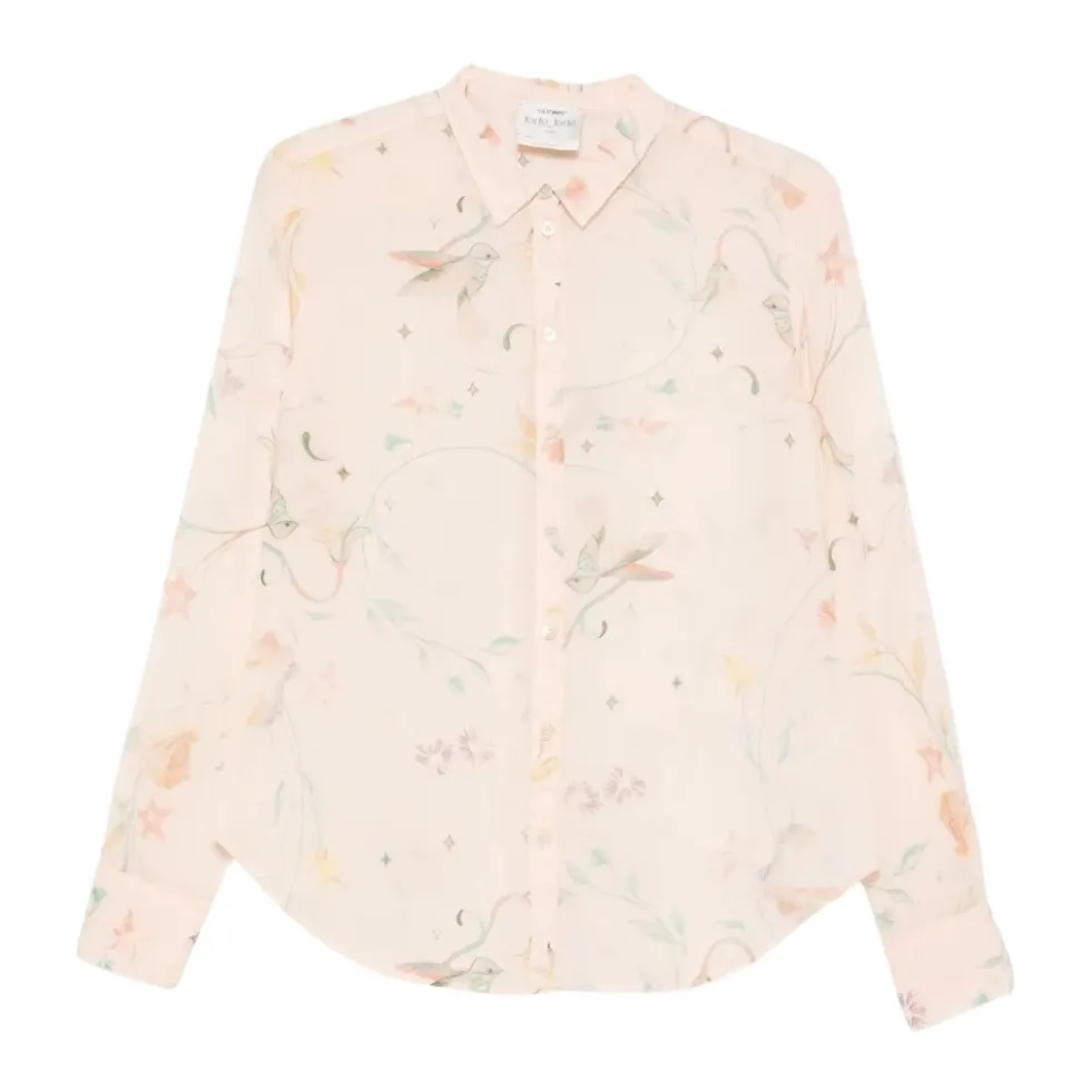 Camicia regular i voile af bomuld og silke med Deliverance-print