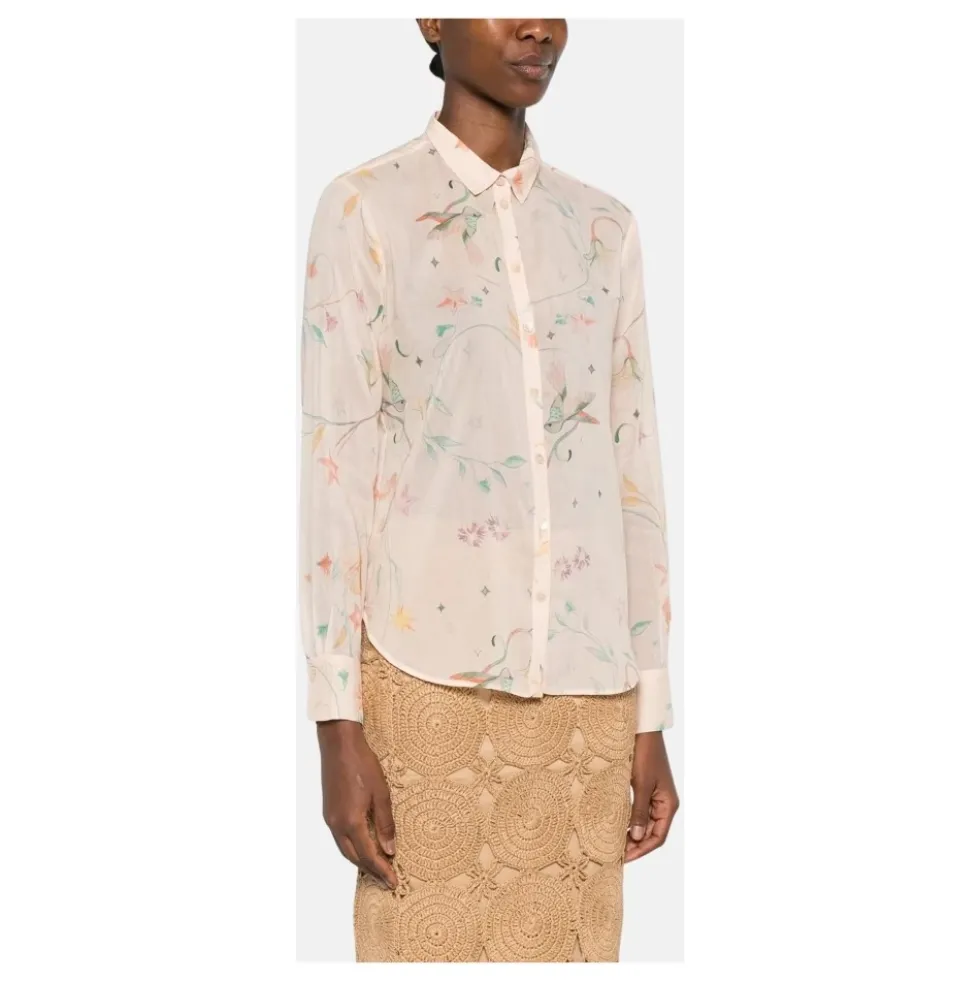 Camicia regular i voile af bomuld og silke med Deliverance-print