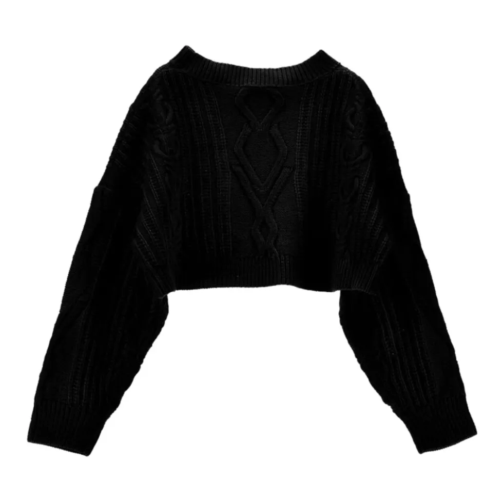 Cropped Kabelstrikket Sweater