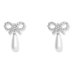 Crystal Bow Pearl Earrings