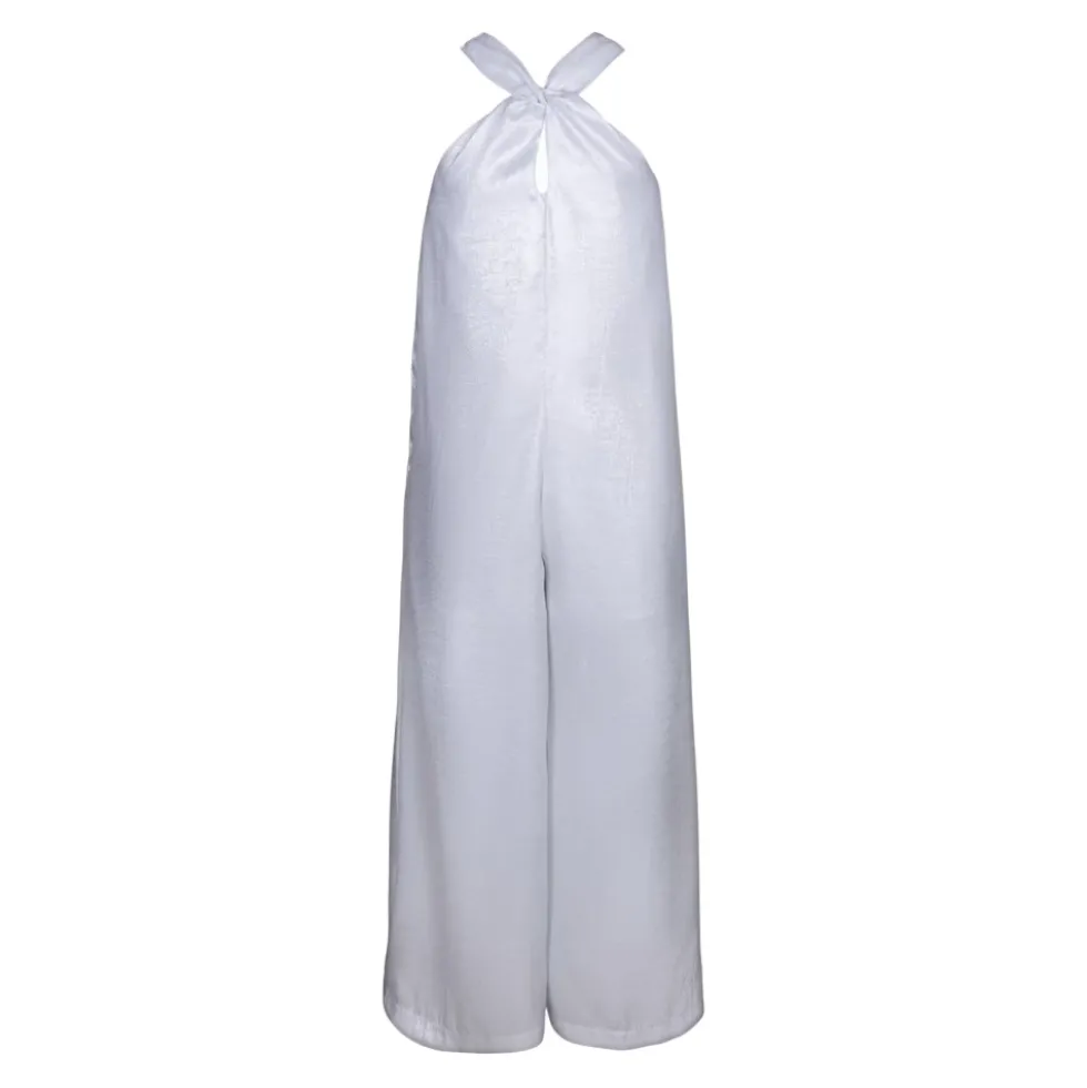 Elegant jumpsuit med krydsede stropper og skjult lynlås bagpå