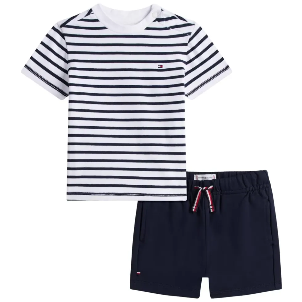 Essential Stribet T-shirt og Shorts Sæt