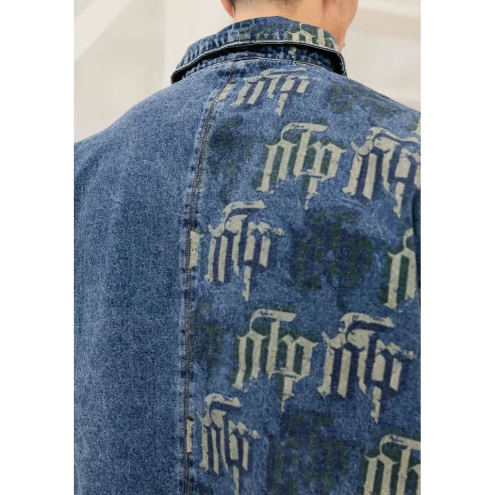 Fraktur Printet Denim Skjorte