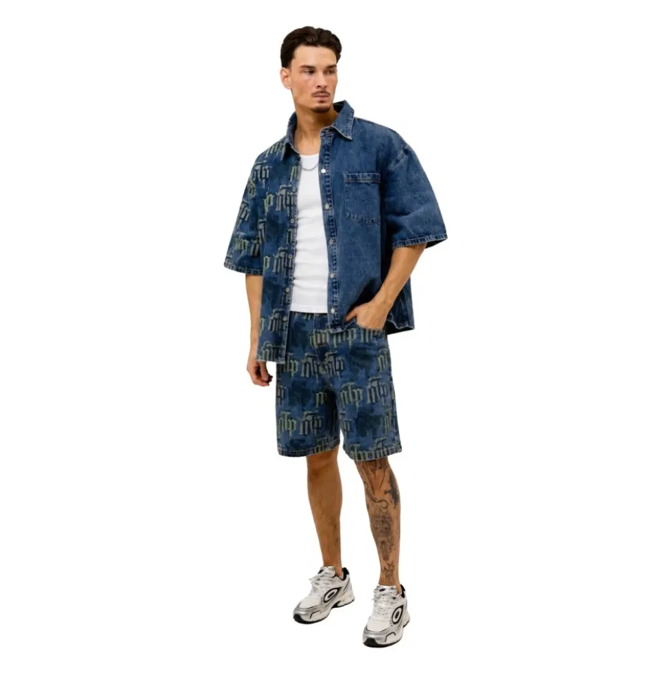 Fraktur Printet Denim Skjorte