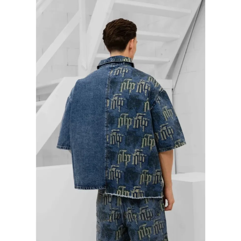 Fraktur Printet Denim Skjorte