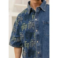 Fraktur Printet Denim Skjorte