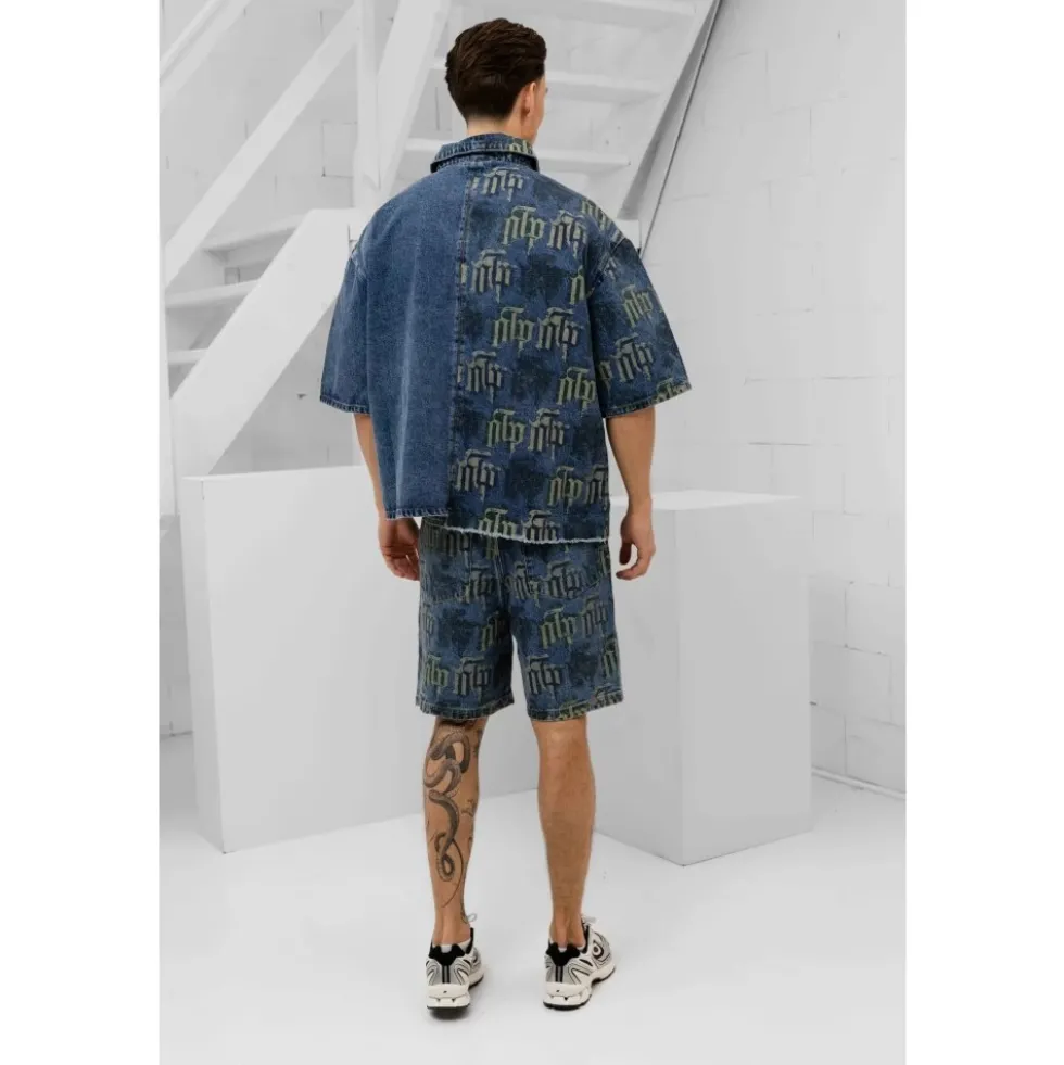 Fraktur Printet Denim Skjorte