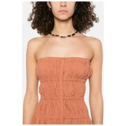 Front Buttoned Strapless Midi Kjole