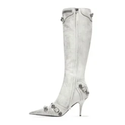 Hvide Cagole Point-Toe Stiletto Støvler