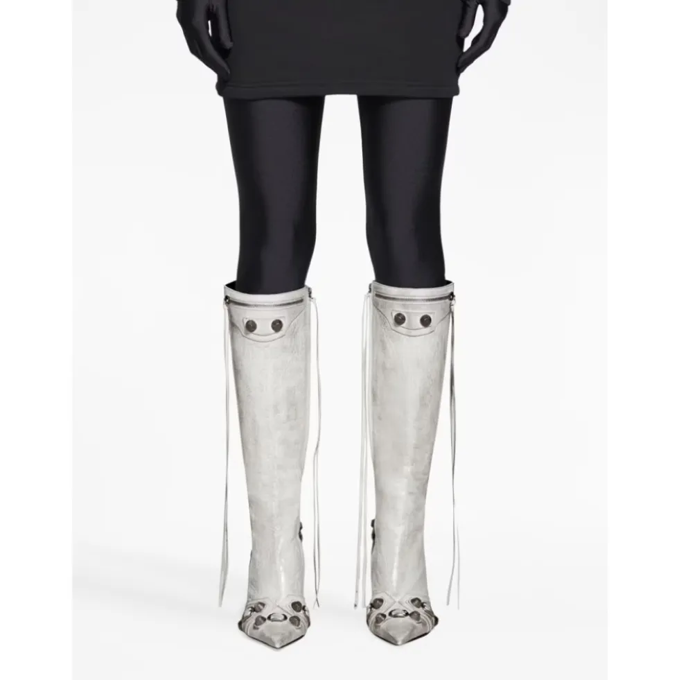 Hvide Cagole Point-Toe Stiletto Støvler