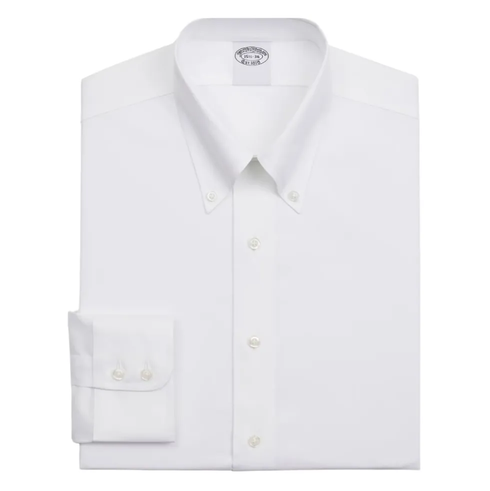 Hvid Slim Fit Non-Iron Stretch Supima Bomuld Twill Skjorte med Button Down Krave
