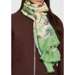 Jacquard-tørklæde i bomuldsblanding med blomstermotiv