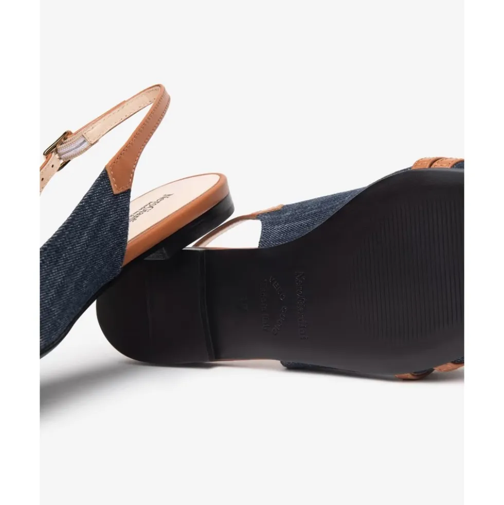 Jeans stof slingback med læderdetaljer