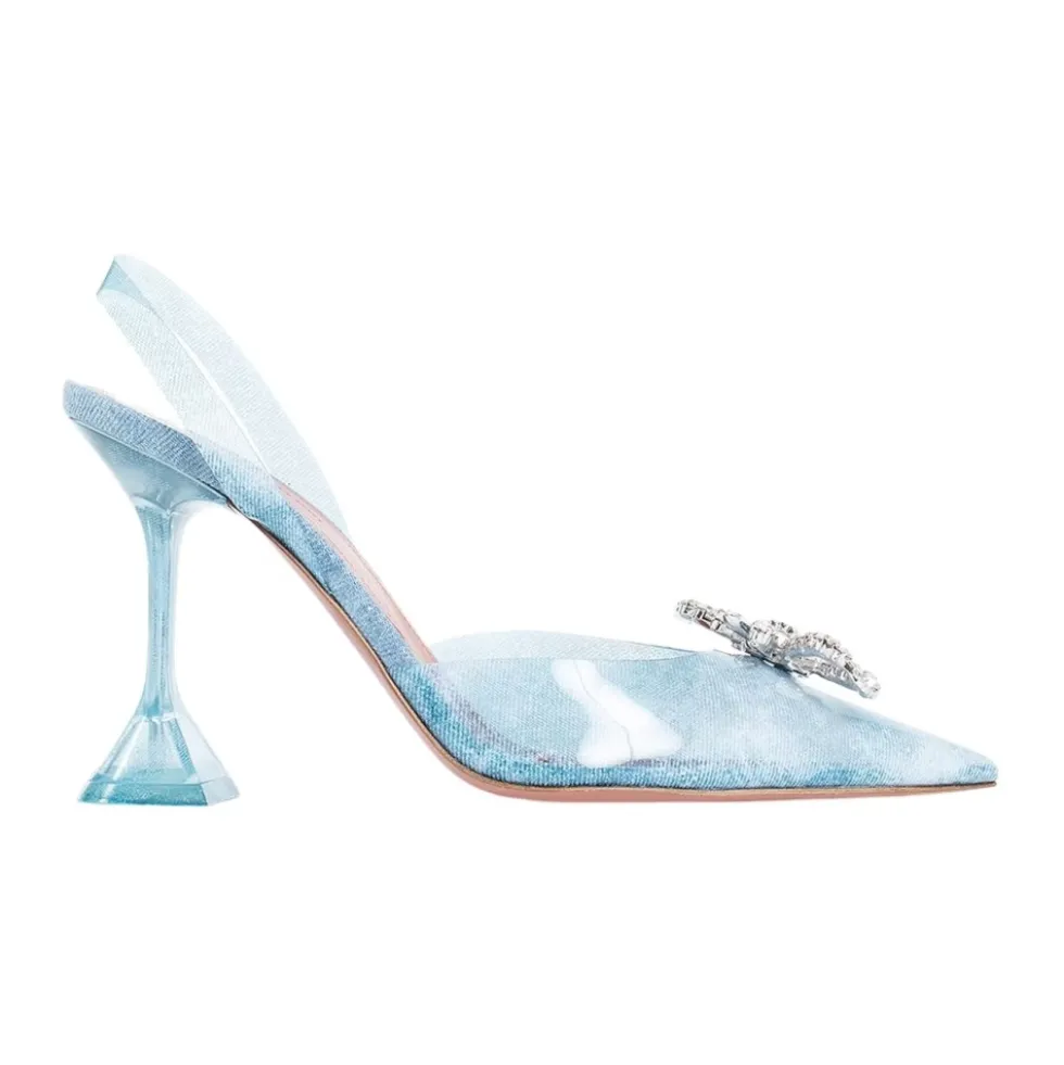 Krystal Broche Denim Slingback Hæle