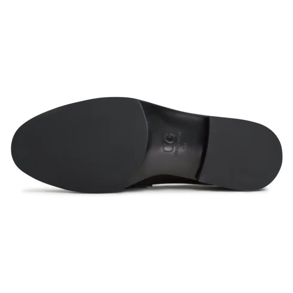Læder Loafers med Blokhæl - Patent Sort