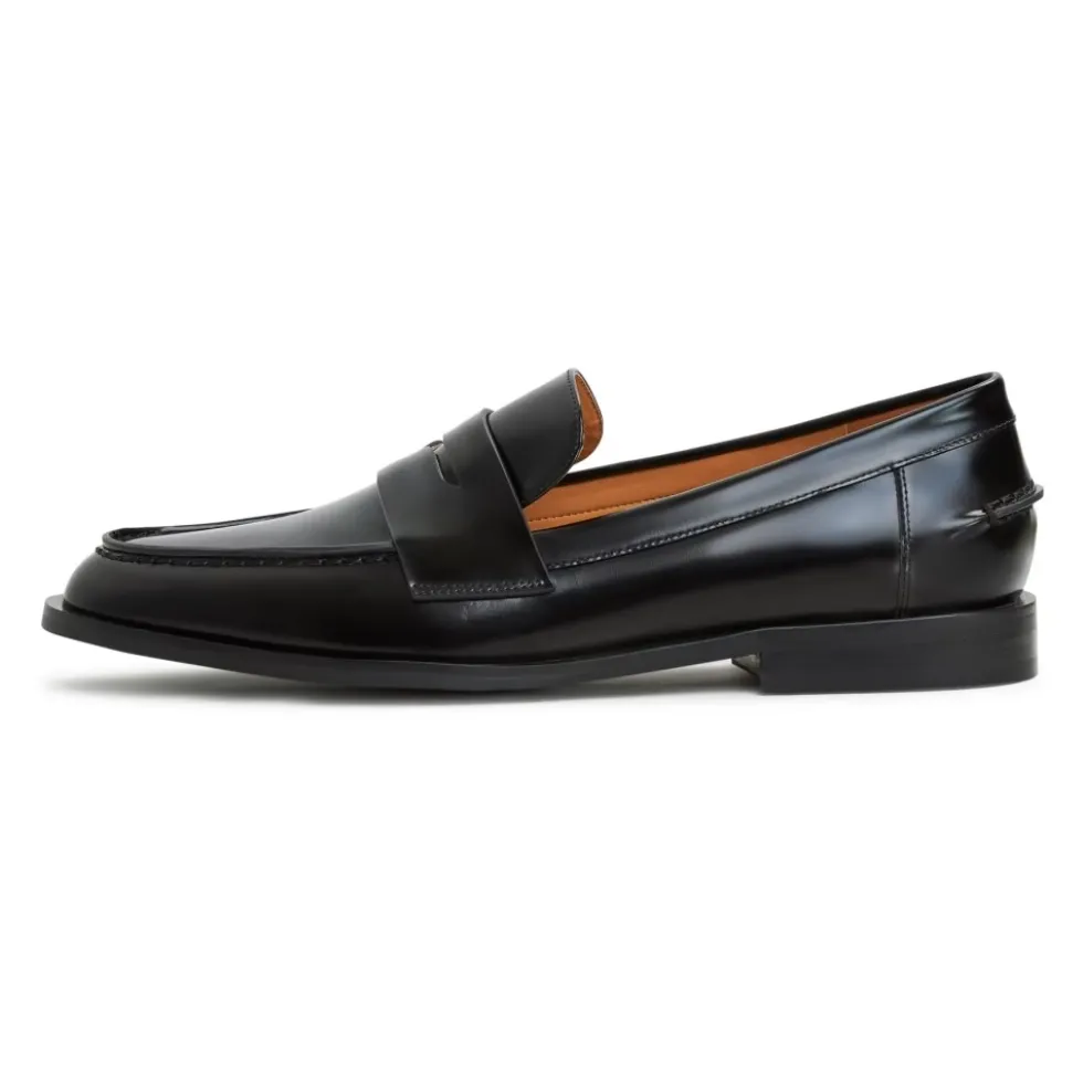 Læder Loafers med Blokhæl - Patent Sort