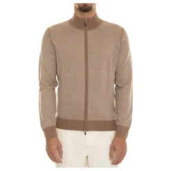 Merino Wool Zip Cardigan med Kontrastdetaljer