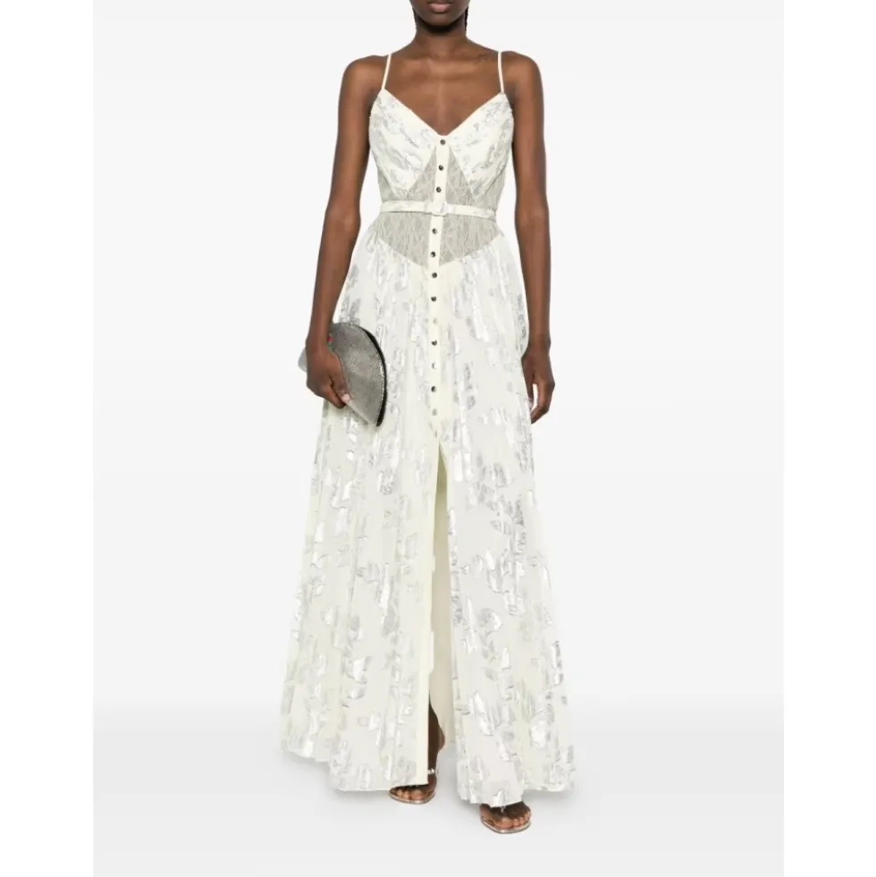 Metallic Floral-Pattern Maxi Dress