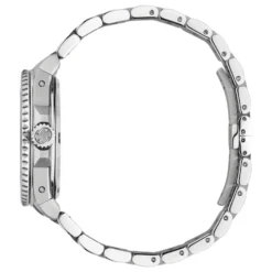 40 mm stålkasse, hvid urskive, grå bezel, stålarmbånd, skruekrone og kassebag