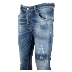 Mænds Knaphul Jeans med Læder Patch