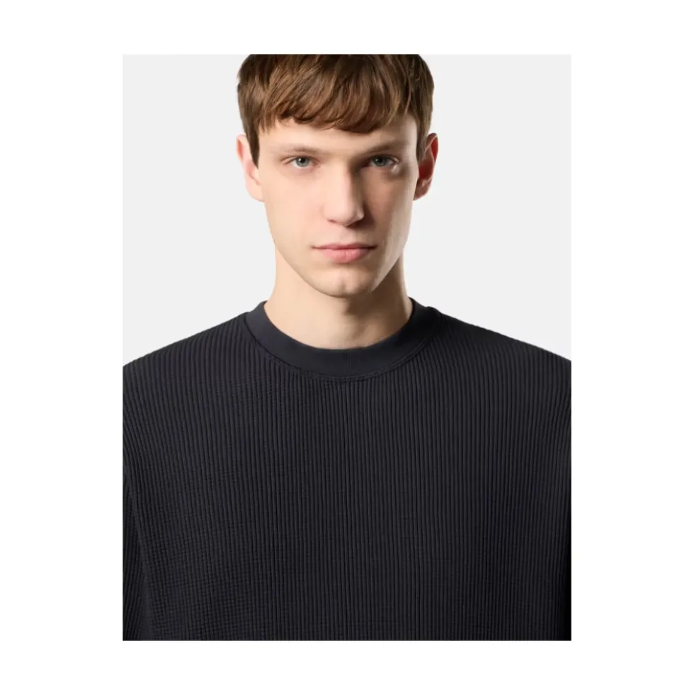 Navy Blue Crewneck Waffle Sweatshirt