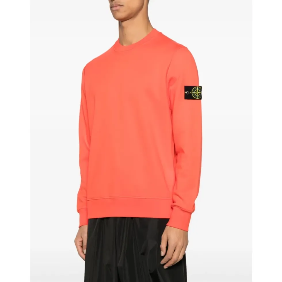 Orange Crew-neck Bomuld Fleece Sweatshirt