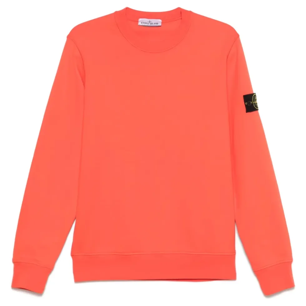 Orange Crew-neck Bomuld Fleece Sweatshirt