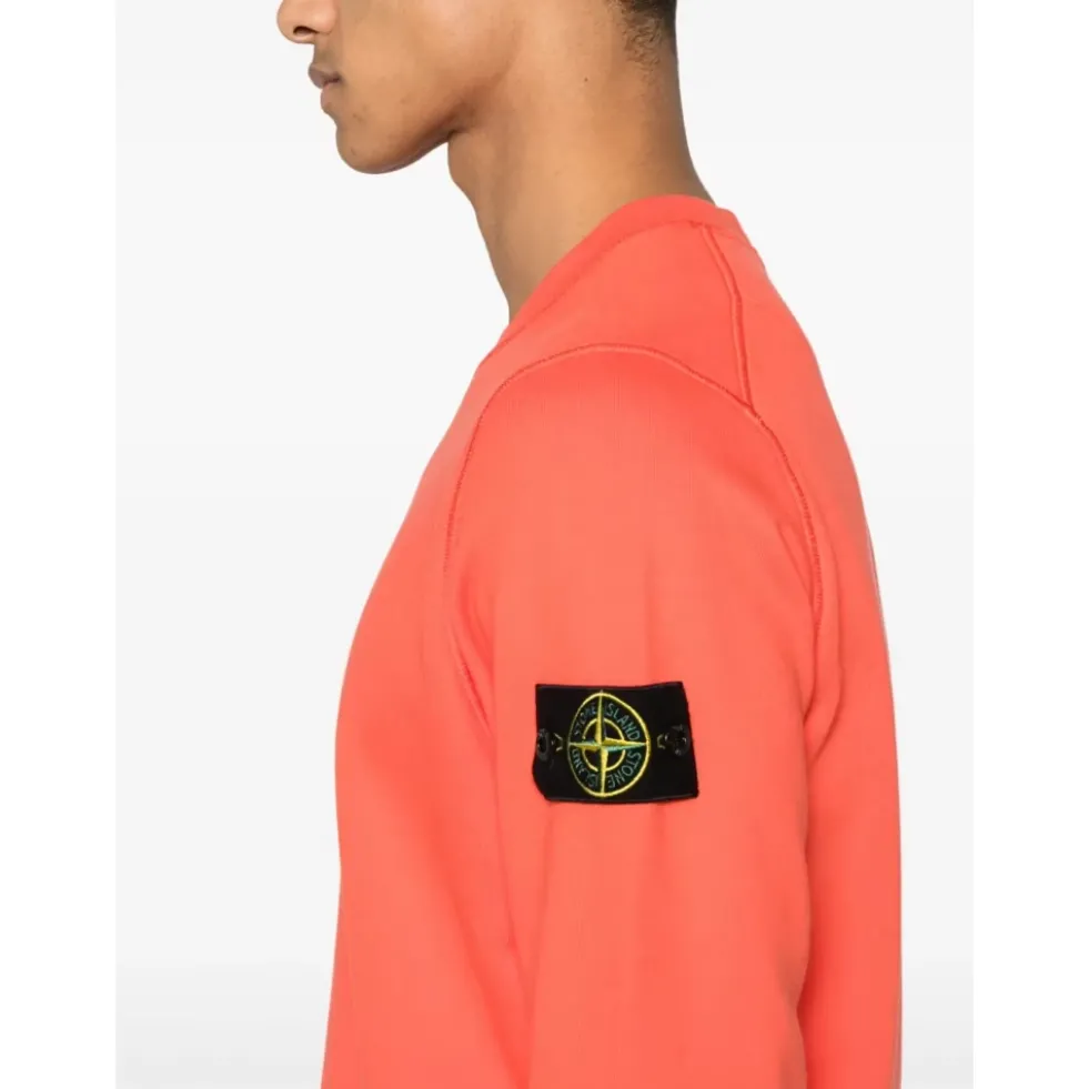 Orange Crew-neck Bomuld Fleece Sweatshirt