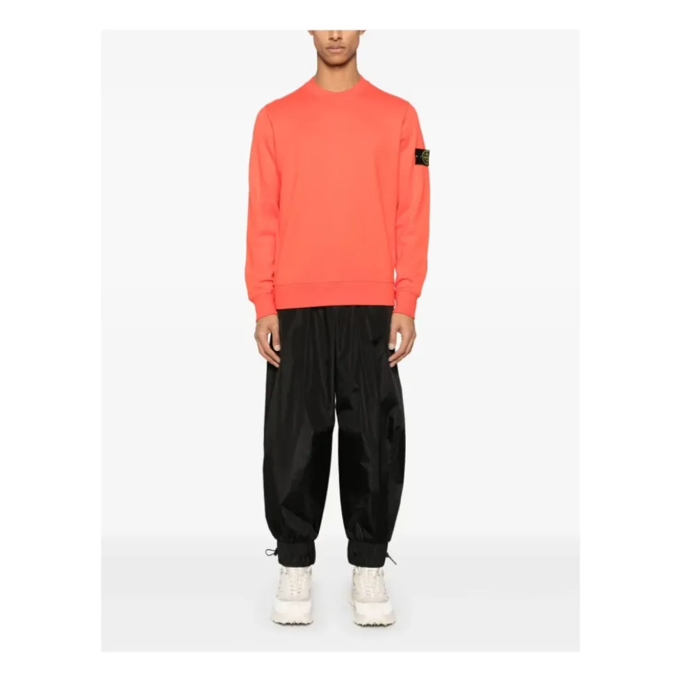 Orange Crew-neck Bomuld Fleece Sweatshirt